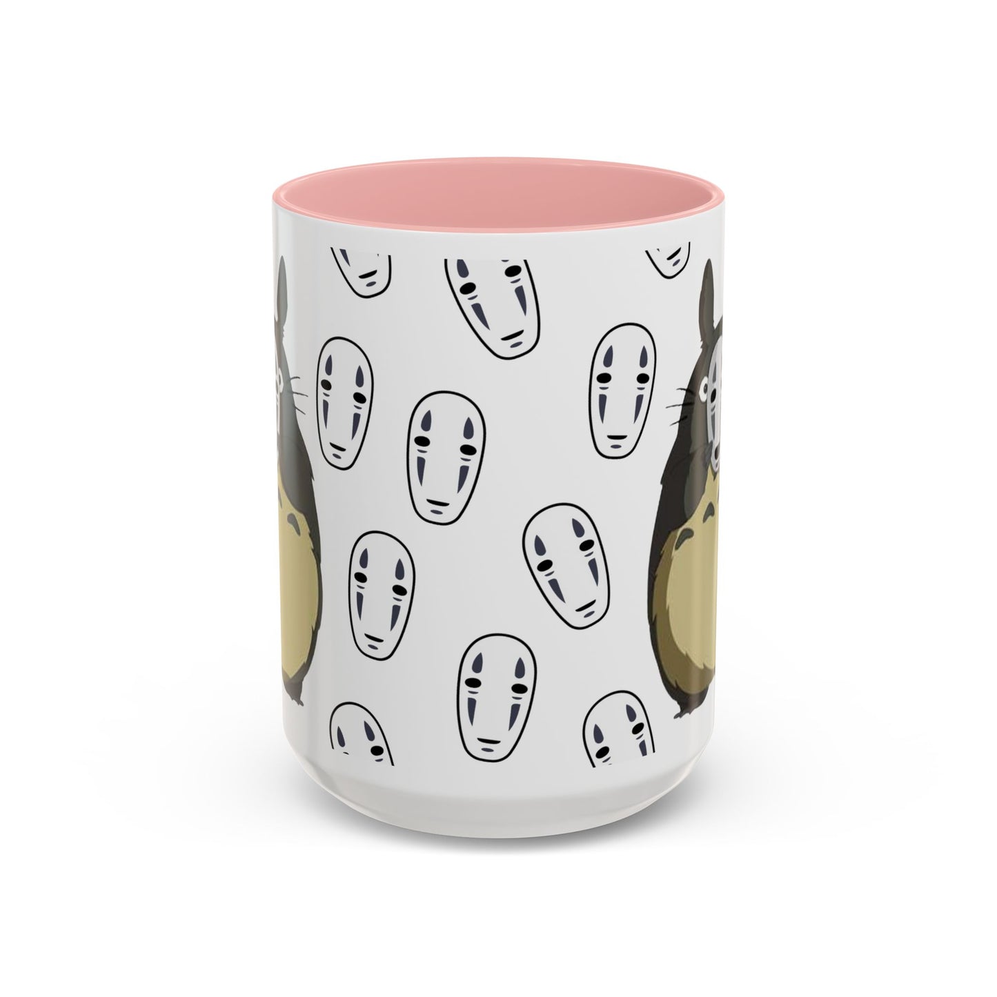 Totoro No Face Mask Accent Mug – Studio Ghibli Color Handle Cup 11oz & 15oz – Cute Anime Crossover Coffee Gift