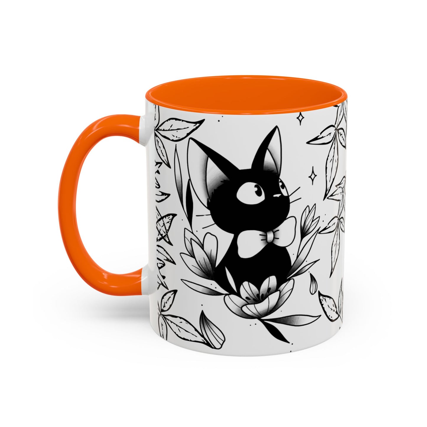 Jiji Cat Studio Ghibli Mug – 11oz & 15oz Accent Handle Coffee Cup – Cute Kiki’s Delivery Service Gift