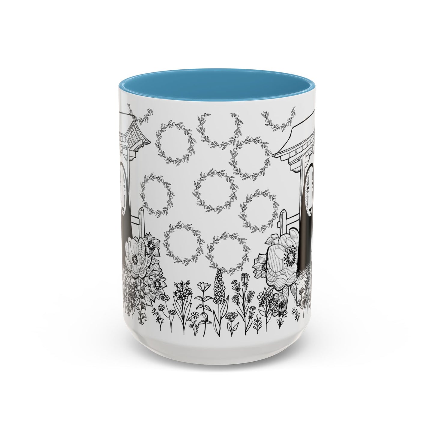 No Face Flowers Accent Mug – Studio Ghibli Inspired Coffee Cup – 11oz & 15oz Ceramic Anime Gift