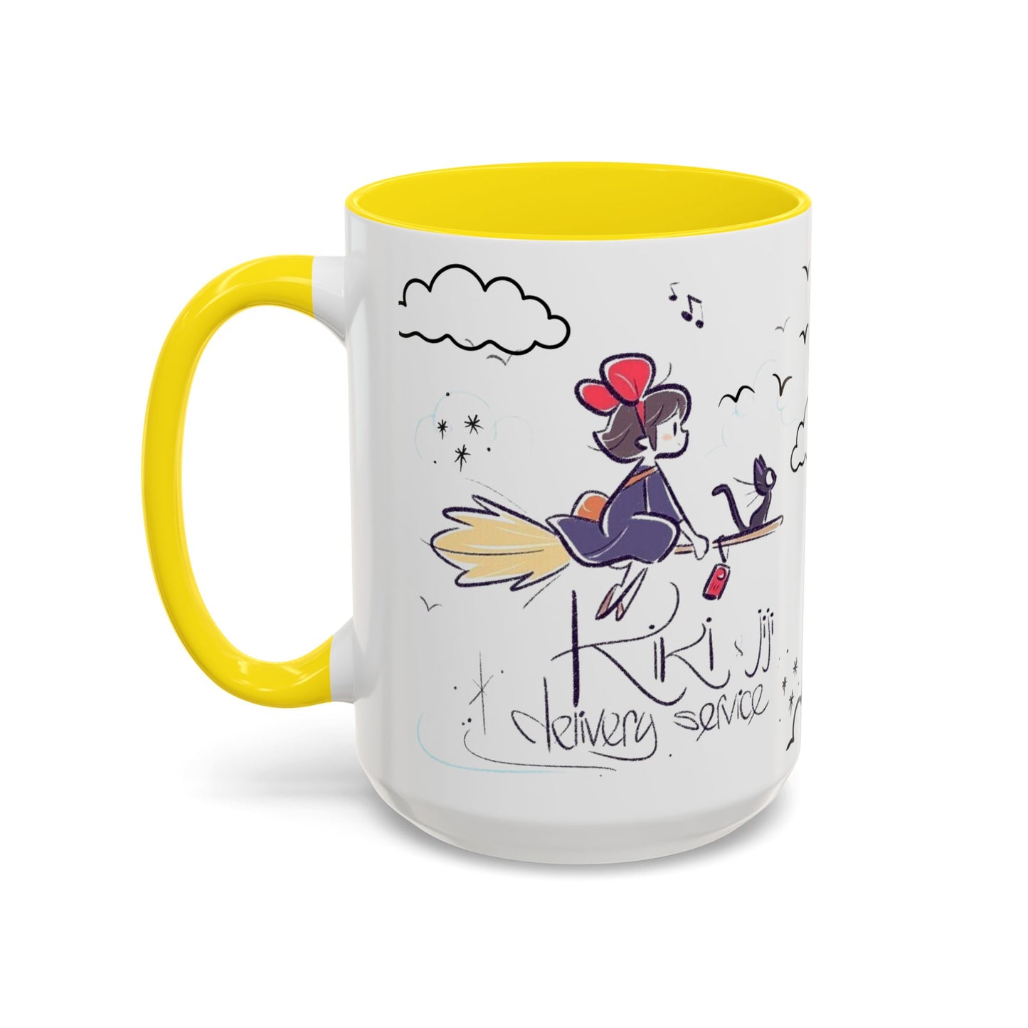 Kiki's Delivery Service Sketch Accent Mug – Studio Ghibli Ceramic Cup – 11oz & 15oz Anime Gift