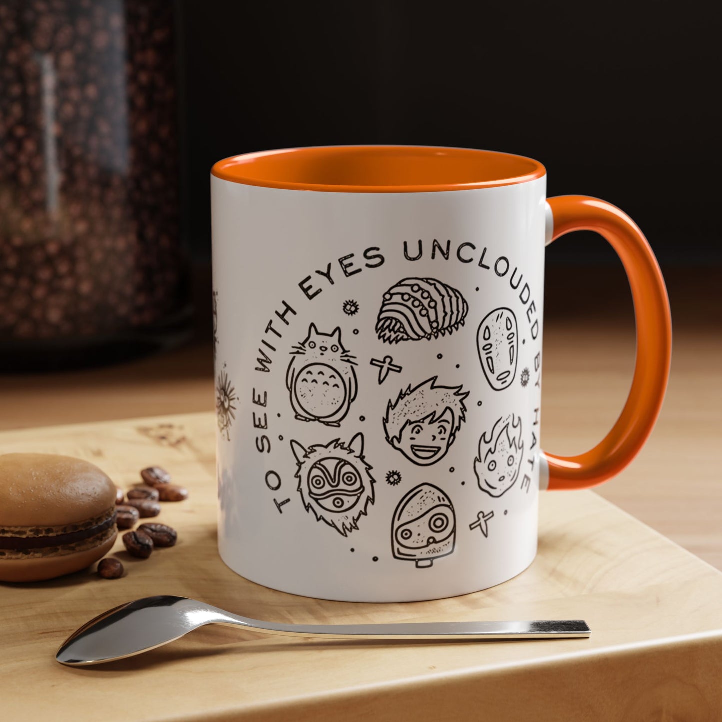 Universe Ghibli Accent Mug – Color Handle Anime Coffee Cup – 11oz & 15oz Studio Ghibli Ceramic Mug Gift
