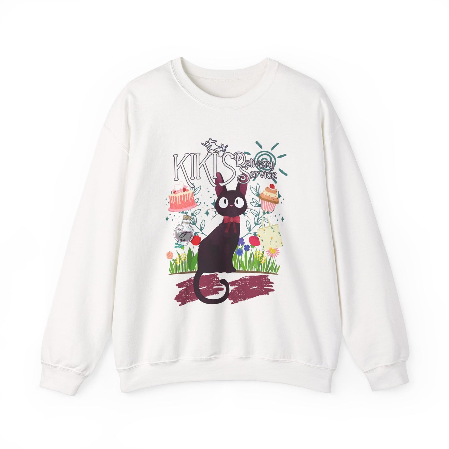 Jiji Collage Studio Ghibli Sweatshirt – Cozy 100% Cotton Anime Pullover Featuring Kiki’s Cat