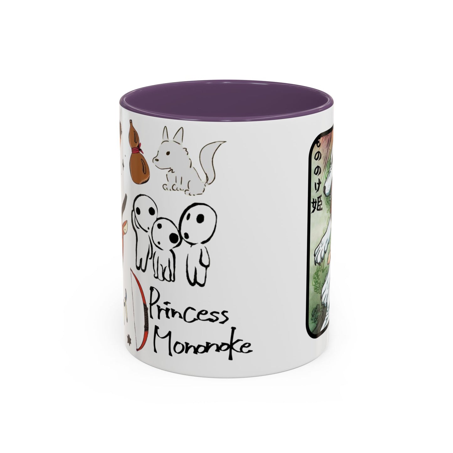Princess Mononoke Accent Mug – Ghibli Collage Color Handle Cup 11oz & 15oz – Fantasy Anime Gift with San & Kodama