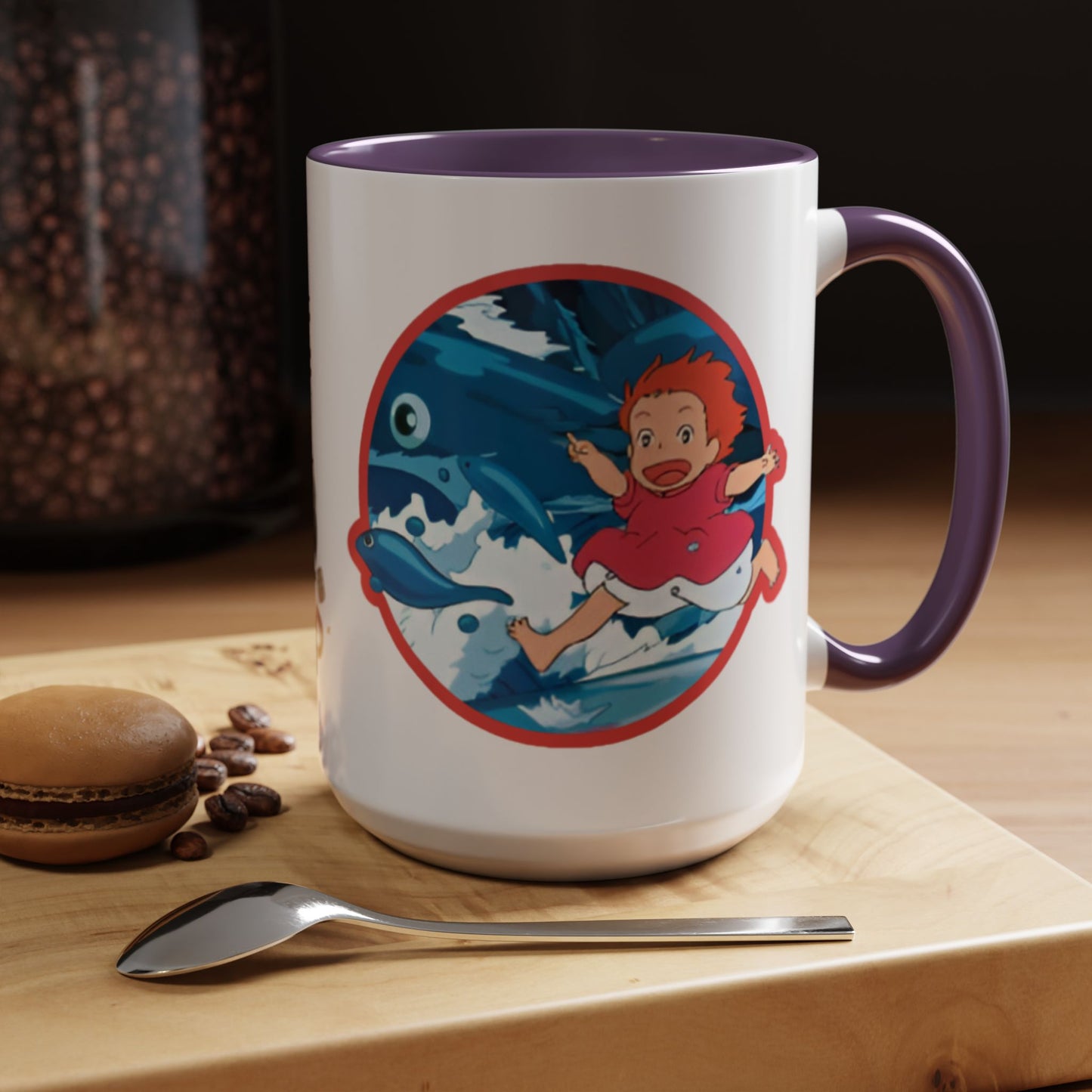 Ponyo Accent Mug – Studio Ghibli Collage Color Handle Cup 11oz & 15oz – Cute Anime Ocean Gift for Fans