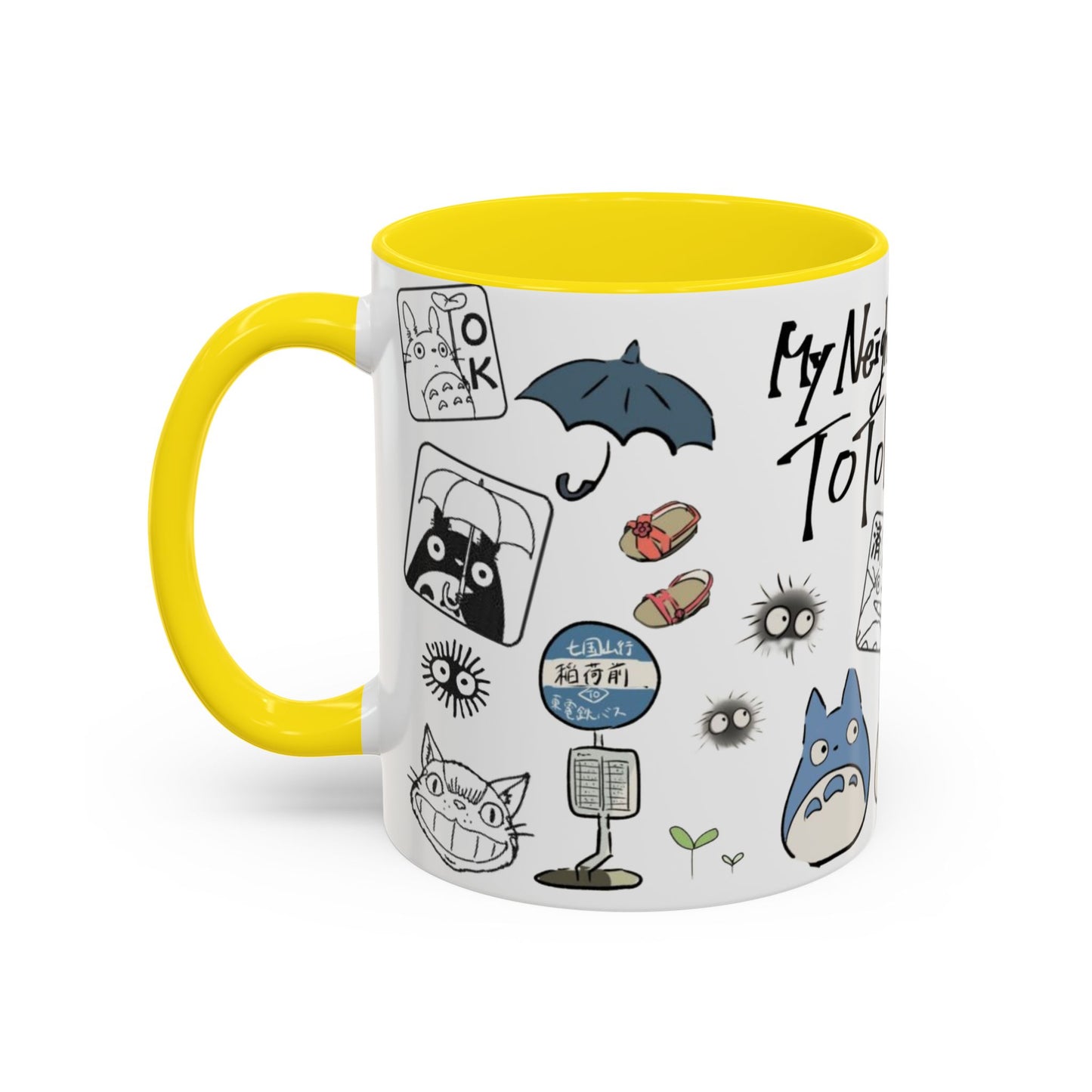 My Neighbor Totoro Accent Mug – Ghibli Collage Color Handle Cup 11oz & 15oz – Cute Anime Coffee Mug Gift