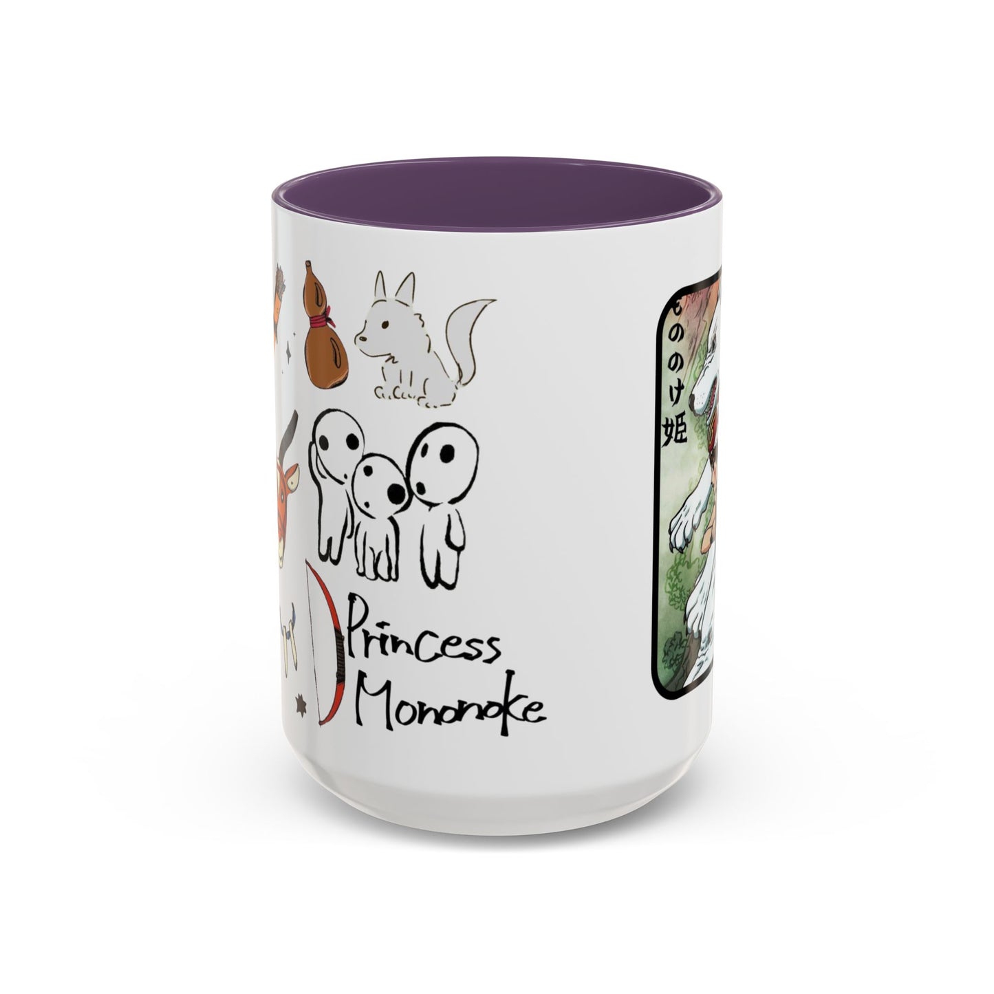 Princess Mononoke Accent Mug – Ghibli Collage Color Handle Cup 11oz & 15oz – Fantasy Anime Gift with San & Kodama