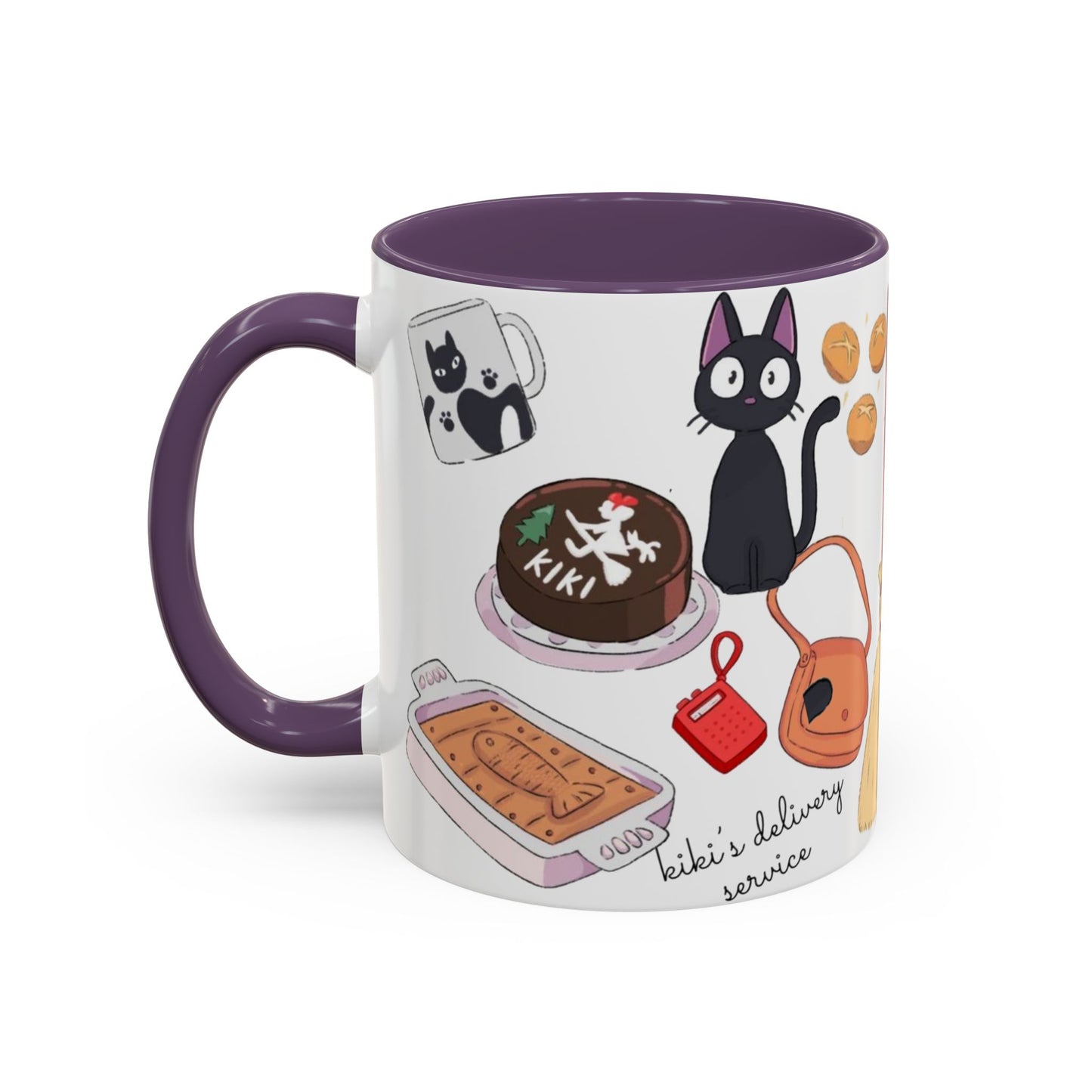 Jiji Funny Accent Mug – Kiki’s Delivery Service Color Handle Cup 11oz & 15oz – Cute Ghibli Cat Anime Gift