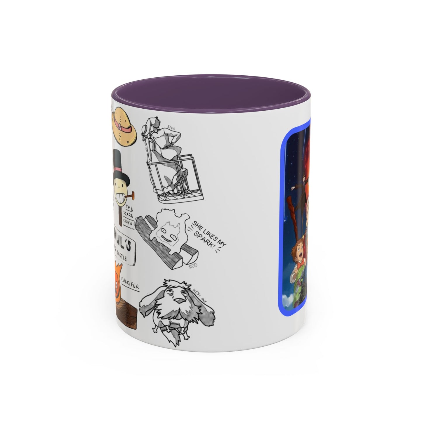 Howl’s Moving Castle Accent Mug – Ghibli Collage Color Handle Cup 11oz & 15oz – Anime Coffee Mug Featuring Howl & Calcifer