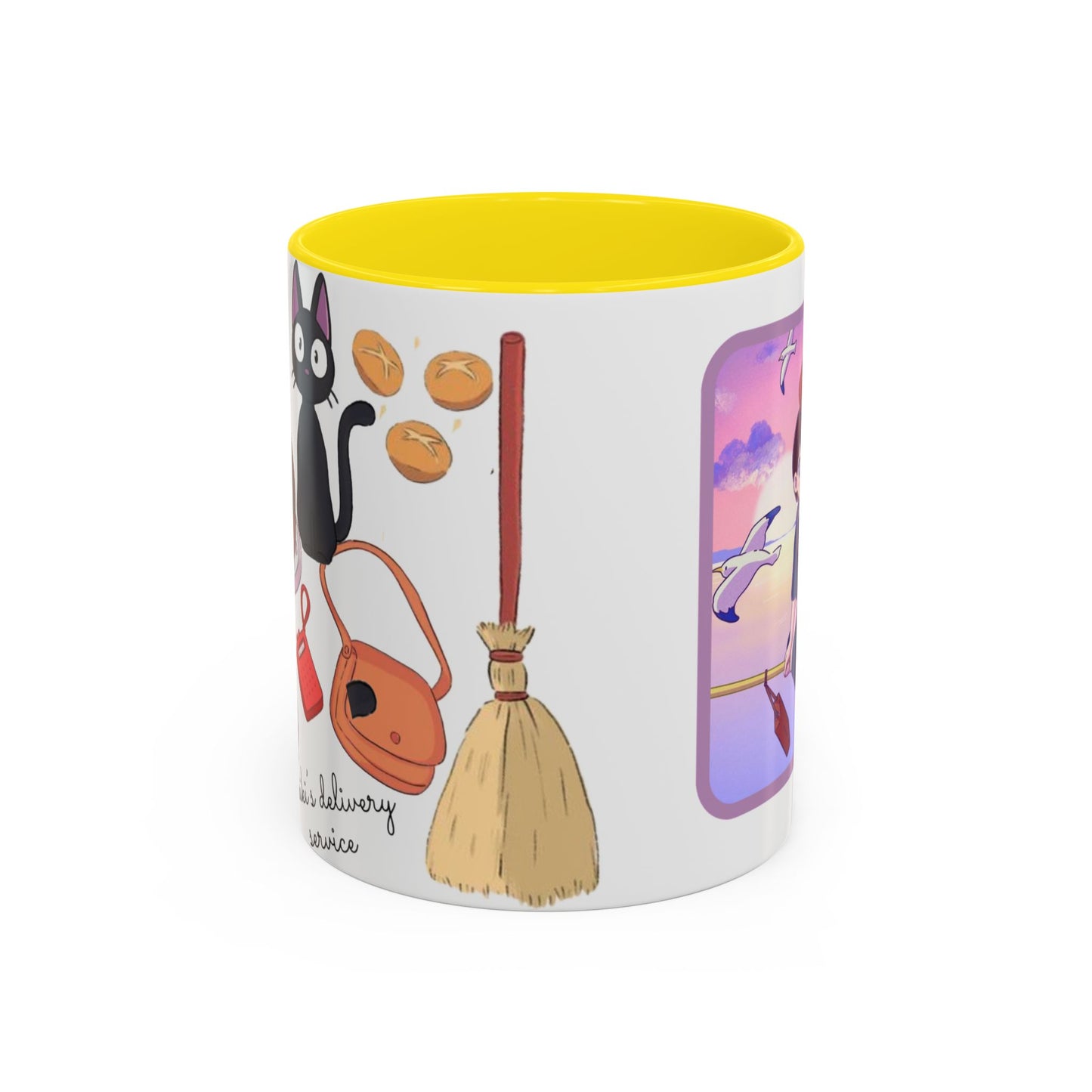 Jiji Funny Accent Mug – Kiki’s Delivery Service Color Handle Cup 11oz & 15oz – Cute Ghibli Cat Anime Gift