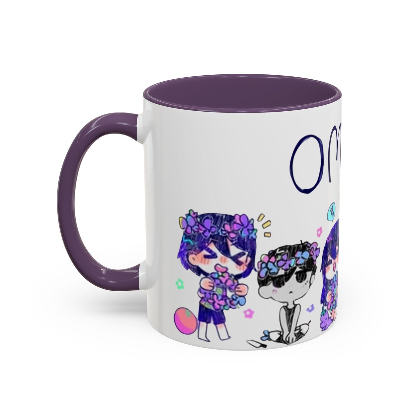 Family Omori Accent Handle Mug – 11oz & 15oz Color Handle Ceramic Cup – Cute Indie Game Gift for Omori Fans