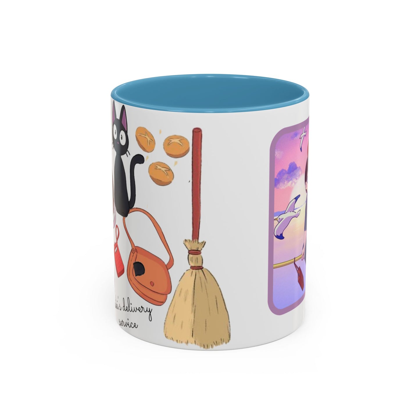 Jiji Funny Accent Mug – Kiki’s Delivery Service Color Handle Cup 11oz & 15oz – Cute Ghibli Cat Anime Gift