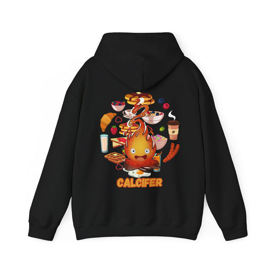 "Calcifer Breakfast Demon Hoodie – 100% Cotton, Studio Ghibli Inspired Back Print Sweatshirt"