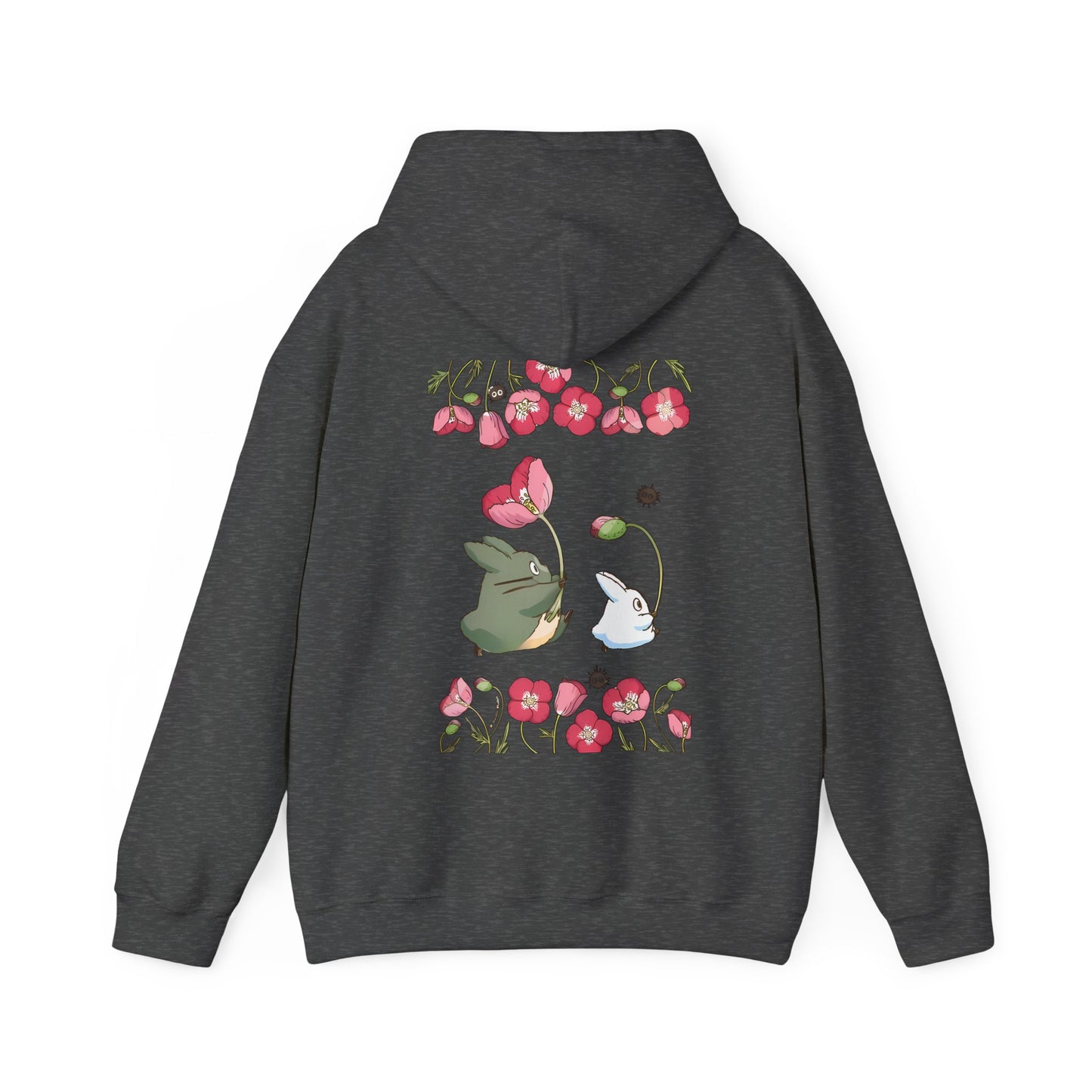 Totoro Cute Flowers Back Print Hoodie – 100% Cotton Studio Ghibli Inspired Sweatshirt for Anime Fans