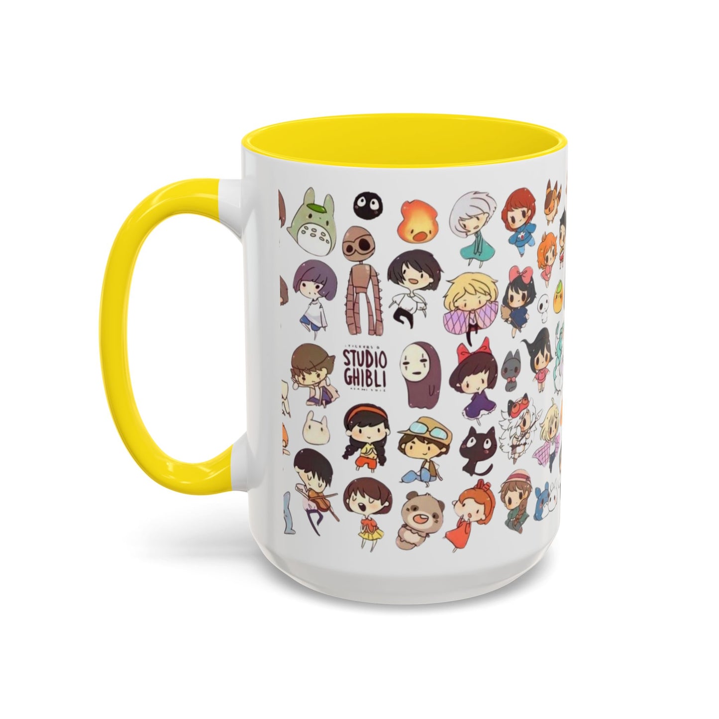 Studio Ghibli Chibi Characters Accent Mug – Color Handle Anime Cup – 11oz & 15oz Gift for Ghibli Fans