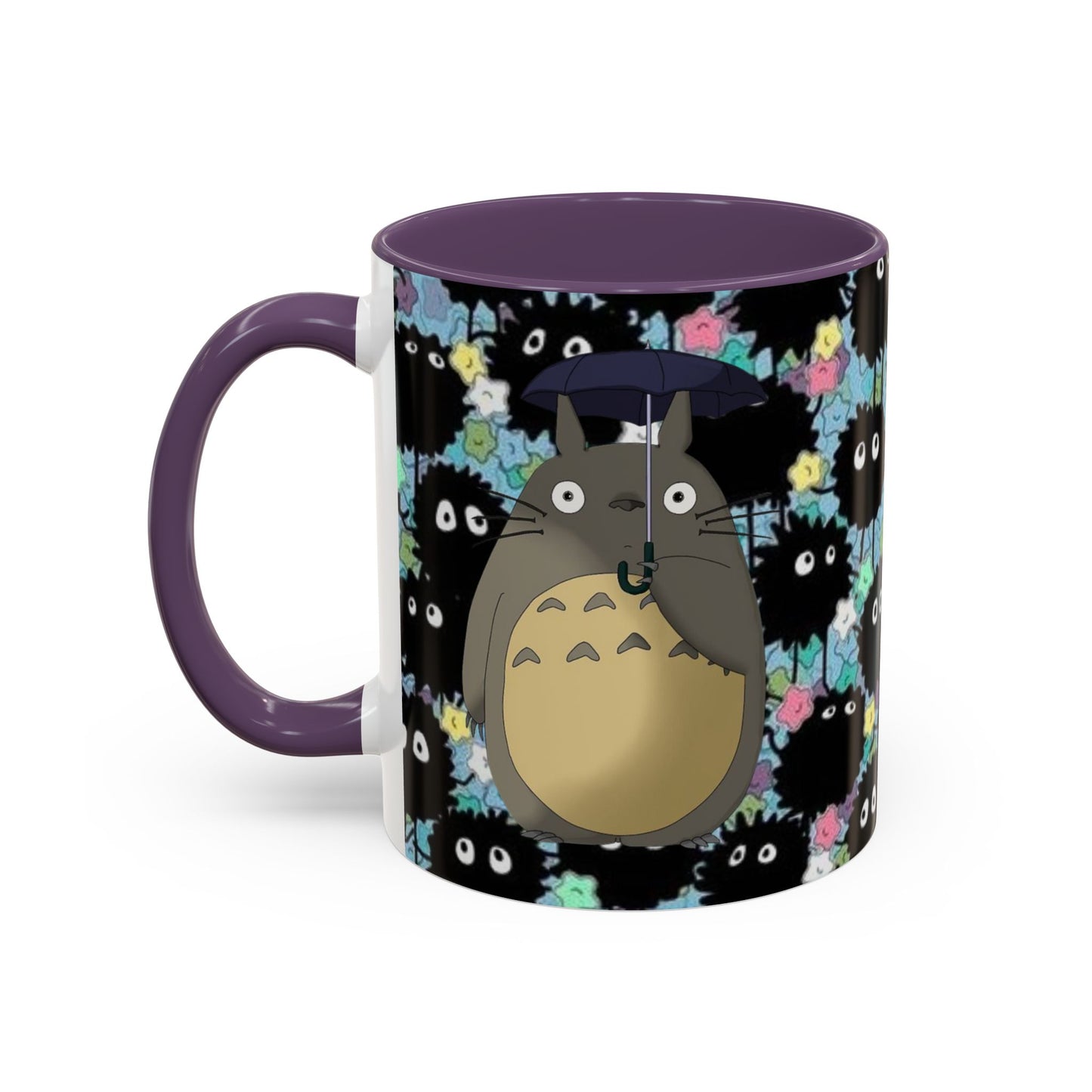 Totoro & Soot Sprites Accent Mug – Studio Ghibli Color Handle Cup – 11oz & 15oz Ceramic Anime Gift