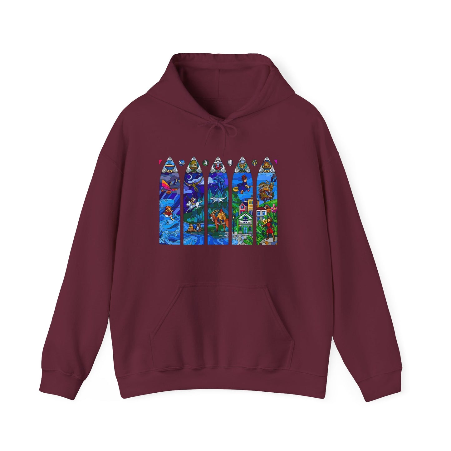 Studio Ghibli Stained Glass Hoodie – 100% Cotton Anime Hoodie with Vitral-Inspired Ghibli Art