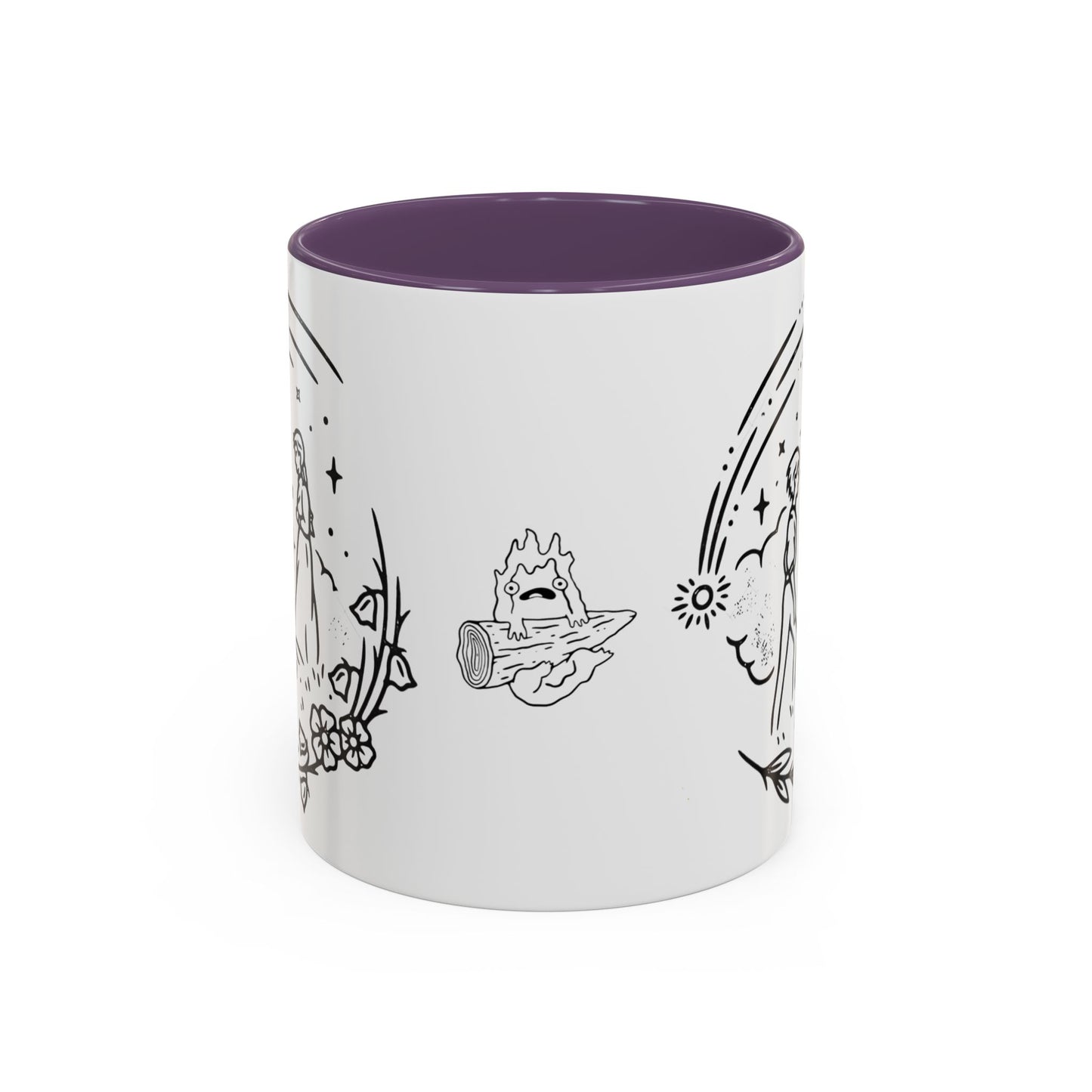 Calcifer Accent Mug – Howl’s Moving Castle Cup with Colored Handle – Studio Ghibli Gift 11oz & 15oz