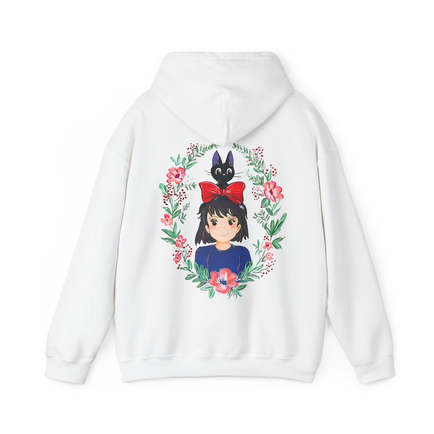 Kiki’s Delivery Service Floral Back Print Hoodie – 100% Cotton Studio Ghibli Anime Sweatshirt