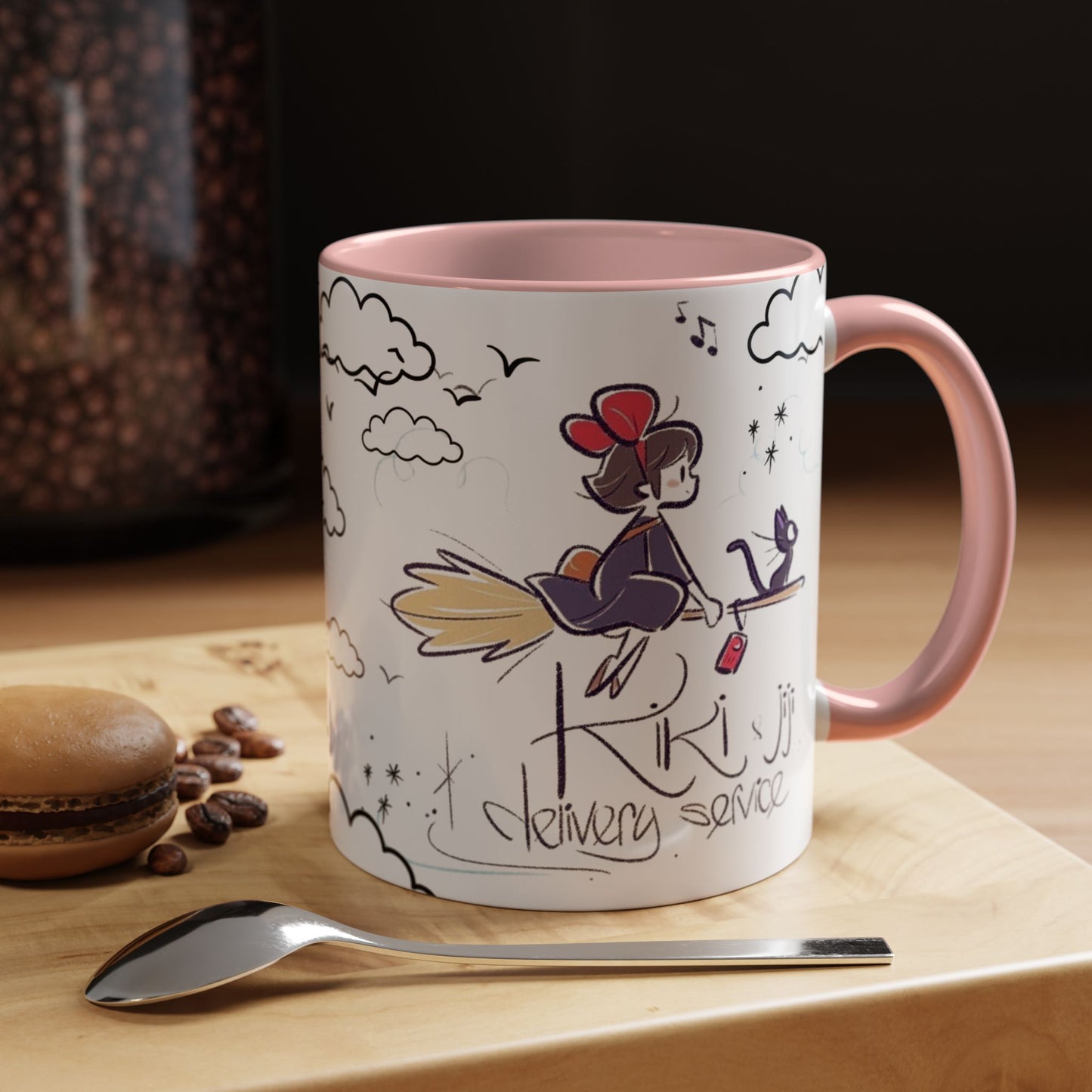 Kiki's Delivery Service Sketch Accent Mug – Studio Ghibli Ceramic Cup – 11oz & 15oz Anime Gift