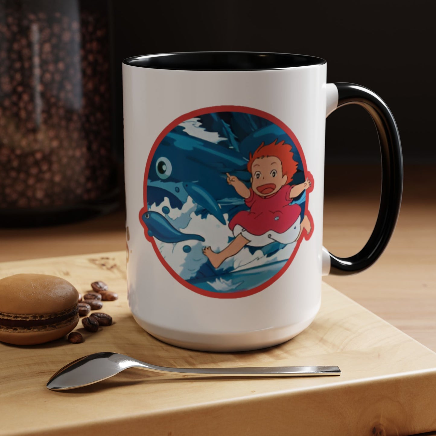 Ponyo Accent Mug – Studio Ghibli Collage Color Handle Cup 11oz & 15oz – Cute Anime Ocean Gift for Fans