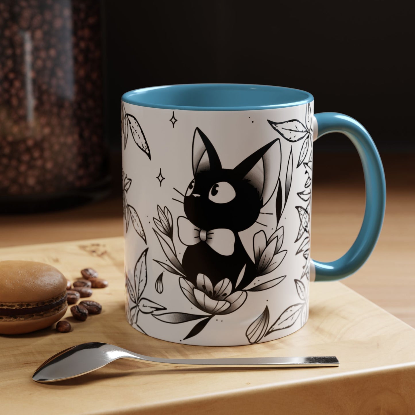 Jiji Cat Studio Ghibli Mug – 11oz & 15oz Accent Handle Coffee Cup – Cute Kiki’s Delivery Service Gift