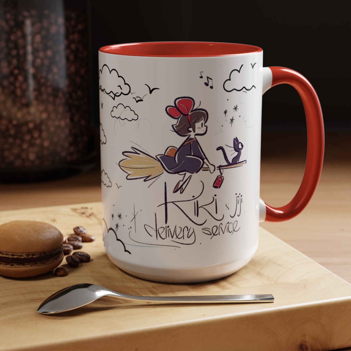 Kiki's Delivery Service Sketch Accent Mug – Studio Ghibli Ceramic Cup – 11oz & 15oz Anime Gift