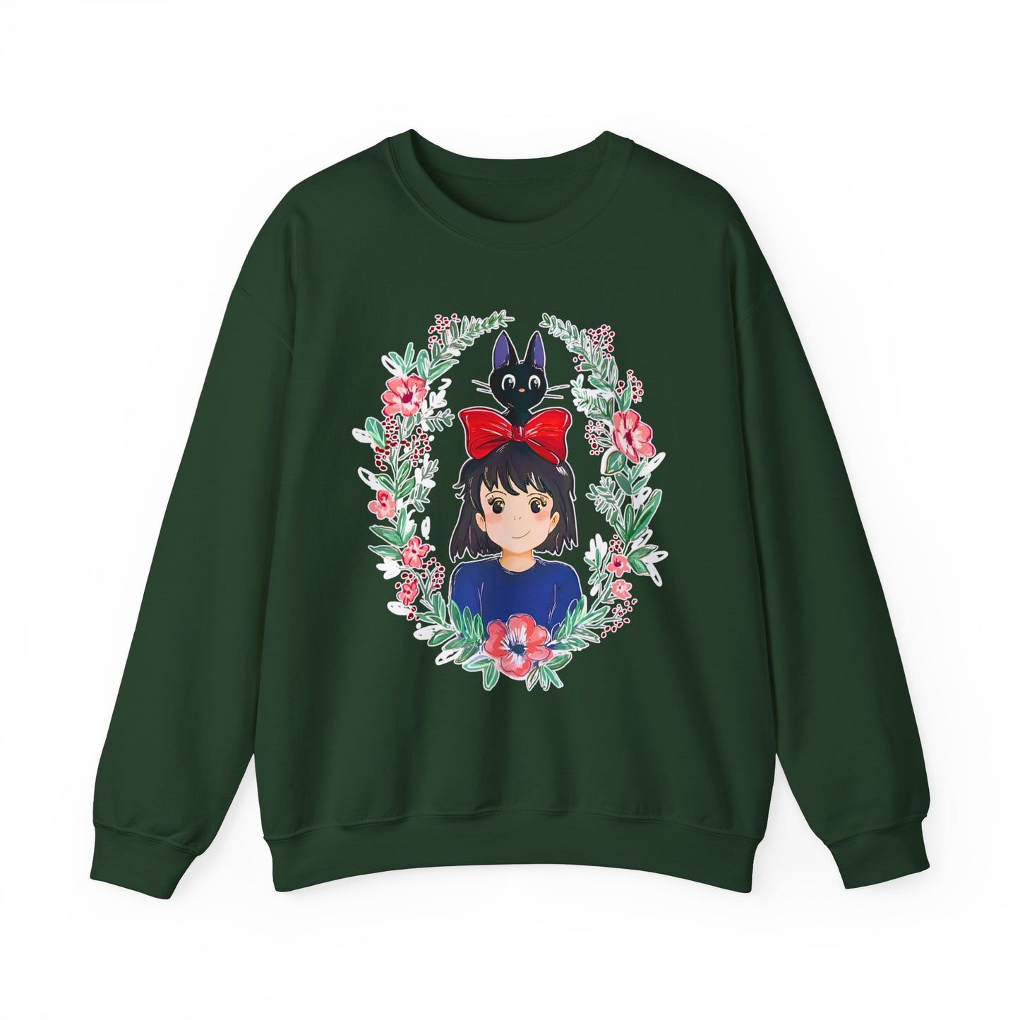 Kiki’s Delivery Service Flowers Sweatshirt – Cozy 100% Cotton Studio Ghibli Pullover for Anime Fans
