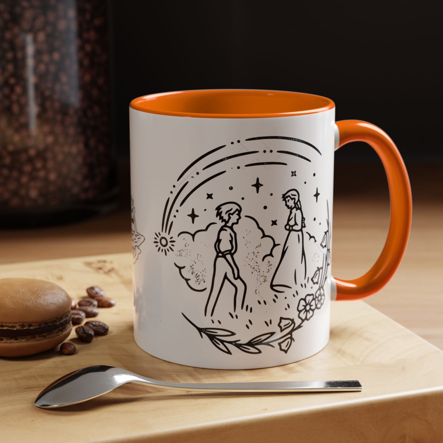 Calcifer Accent Mug – Howl’s Moving Castle Cup with Colored Handle – Studio Ghibli Gift 11oz & 15oz
