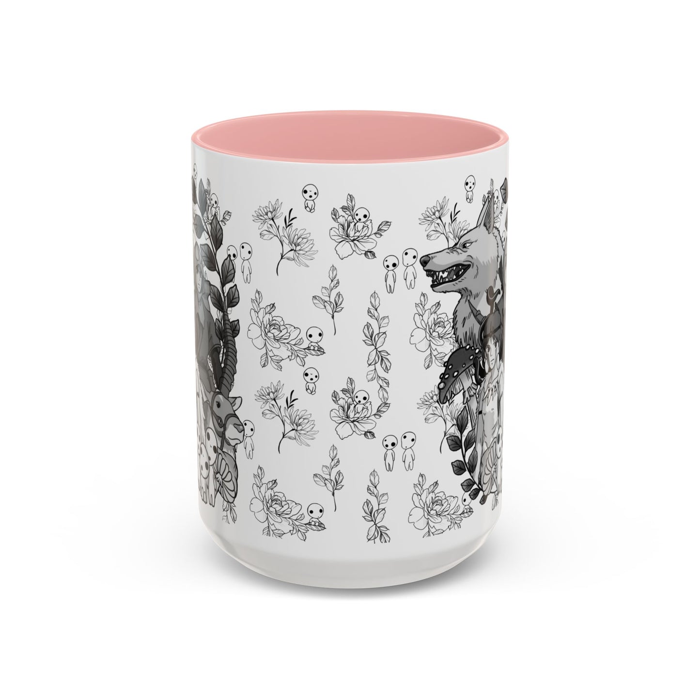 Princess Mononoke Black and White Accent Mug – Studio Ghibli Coffee Cup with Colored Handle – 11oz & 15oz Ceramic Anime Gift