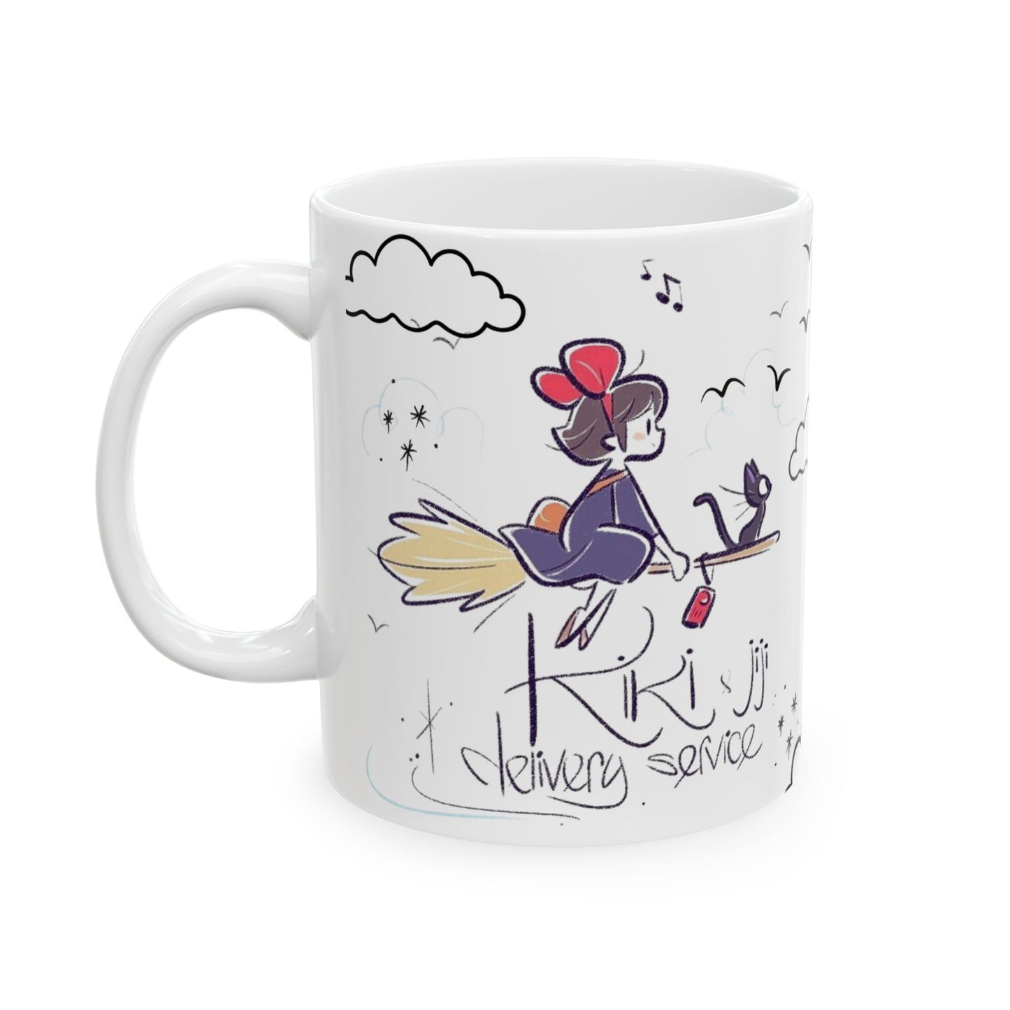 Kiki's Delivery Service Sketch Mug – Studio Ghibli Anime Cup – 11oz & 15oz Ceramic Coffee Mug Gift