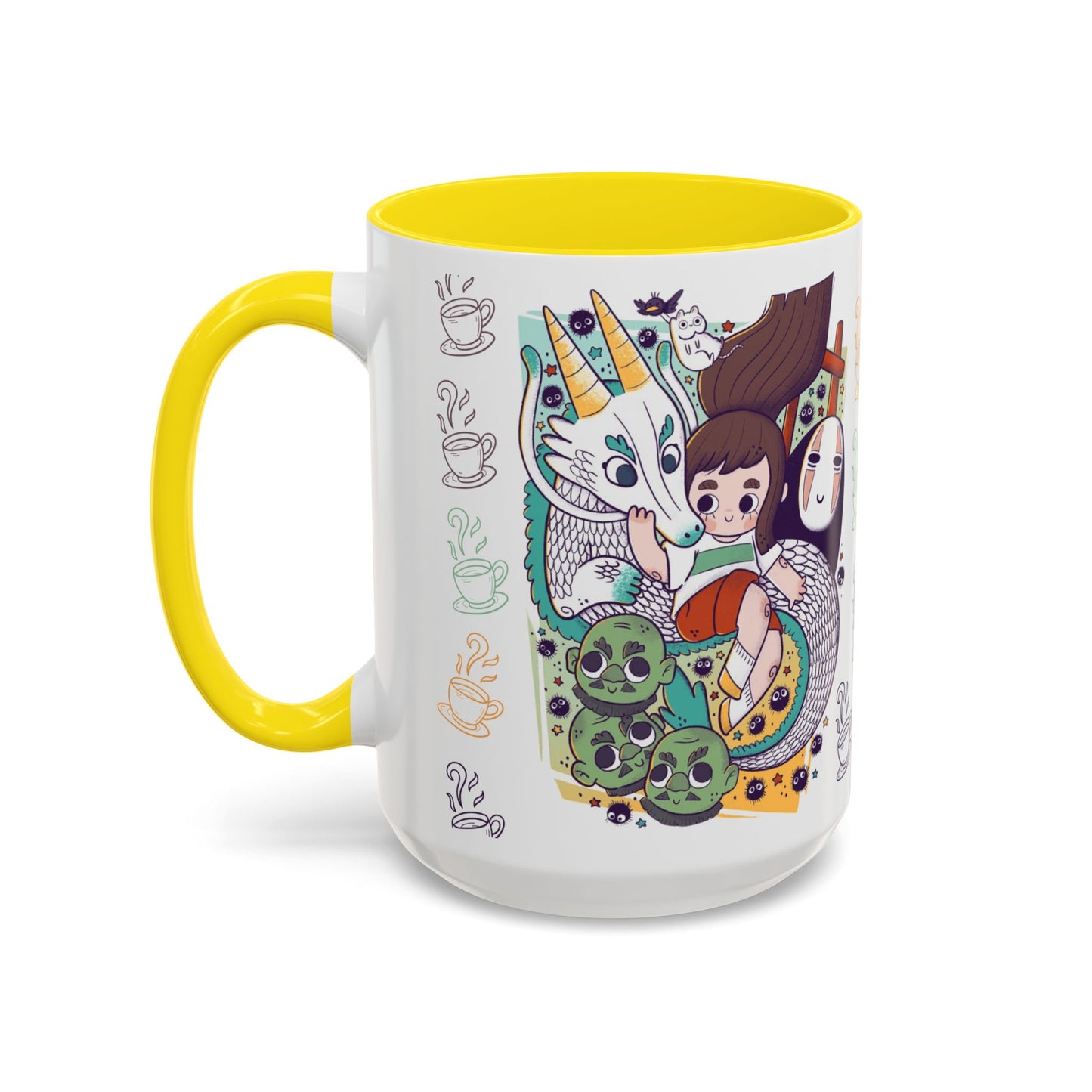 Spirited Away Accent Mug – Color Handle Anime Cup 11oz & 15oz – Studio Ghibli Coffee Mug Featuring Chihiro & No Face