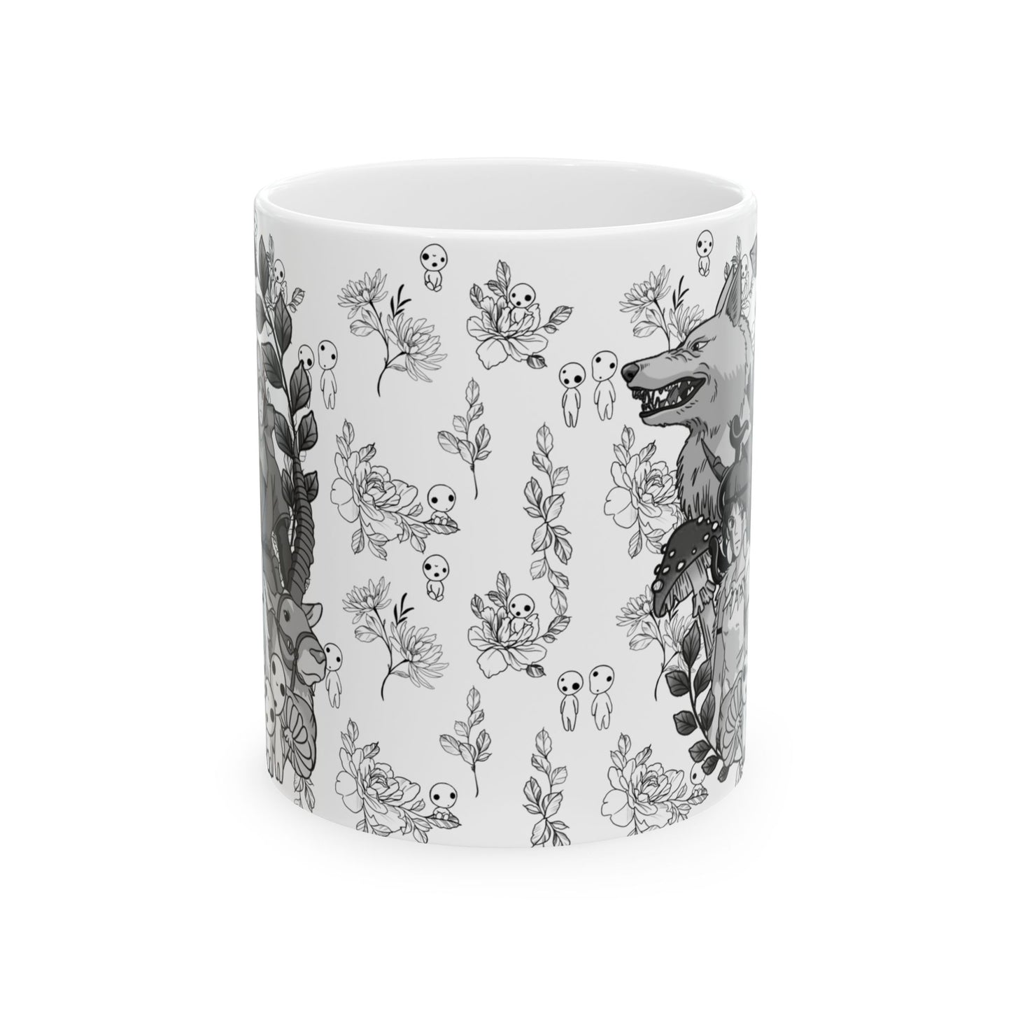 Princess Mononoke Black and White Mug – Studio Ghibli Ceramic Coffee Cup – 11oz & 15oz Anime Gift for Ghibli Fans