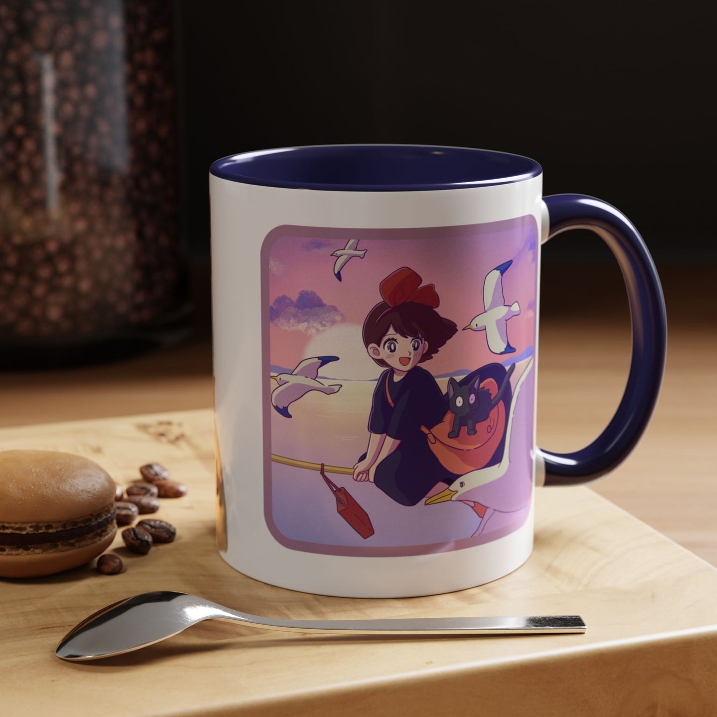 Jiji Funny Accent Mug – Kiki’s Delivery Service Color Handle Cup 11oz & 15oz – Cute Ghibli Cat Anime Gift