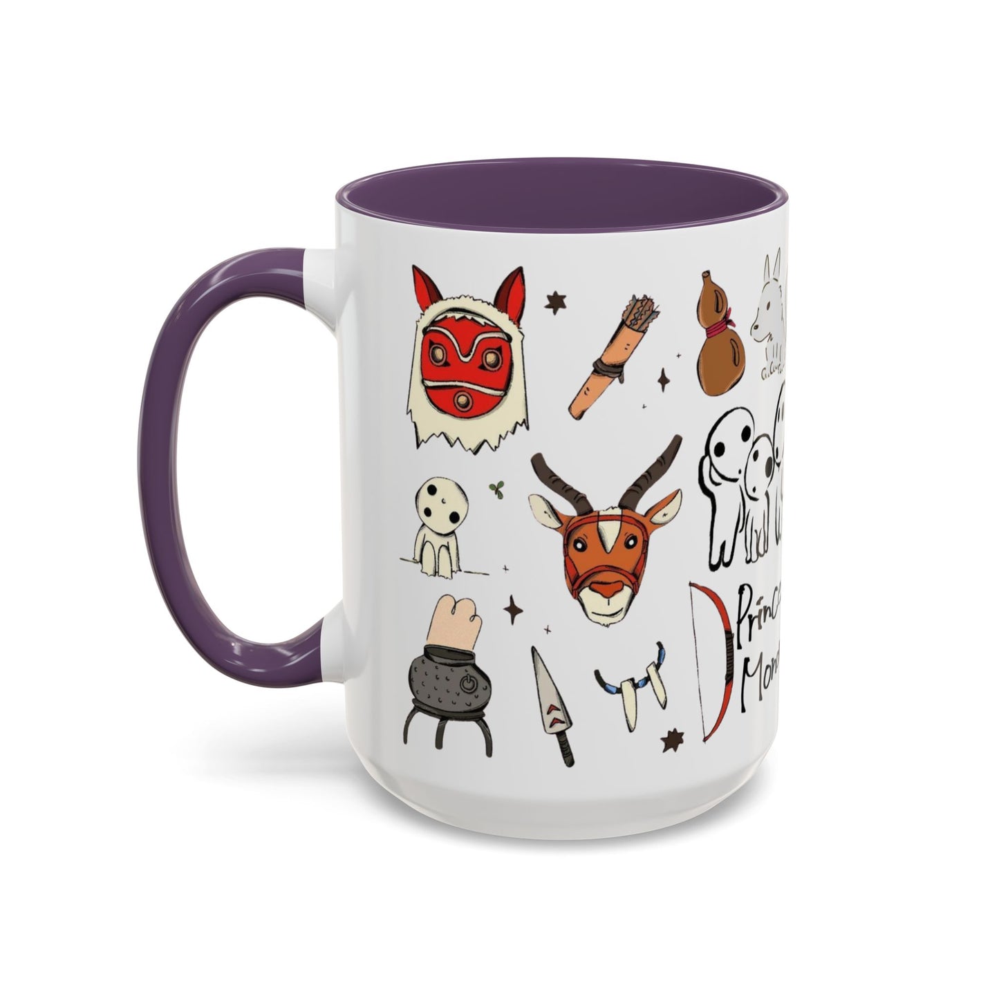 Princess Mononoke Accent Mug – Ghibli Collage Color Handle Cup 11oz & 15oz – Fantasy Anime Gift with San & Kodama