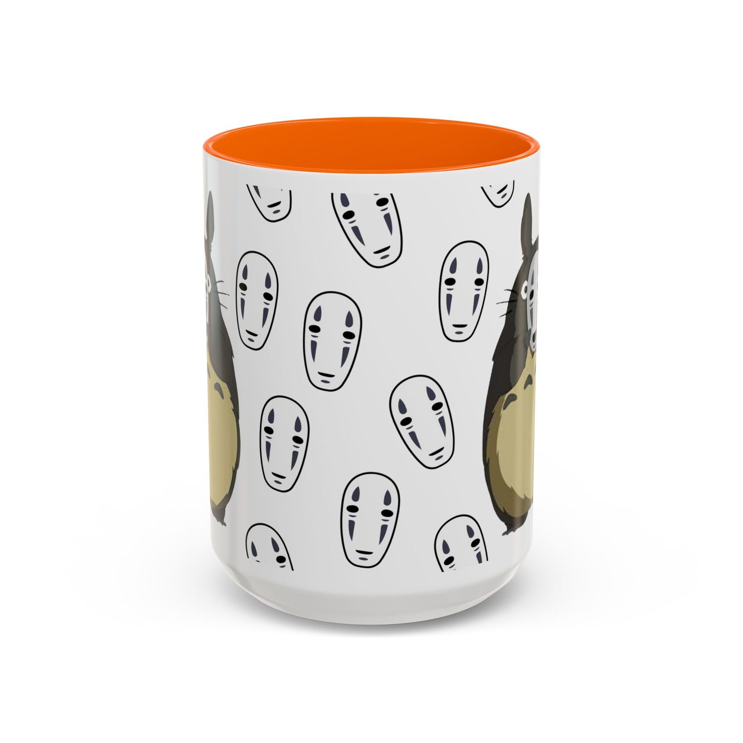 Totoro No Face Mask Accent Mug – Studio Ghibli Color Handle Cup 11oz & 15oz – Cute Anime Crossover Coffee Gift