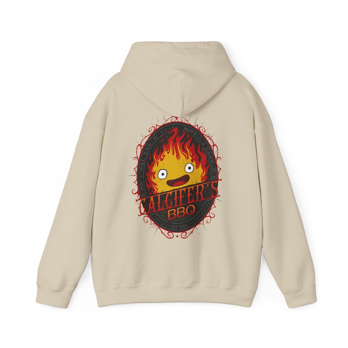 Calcifer BBQ Demon Flame Back Print Hoodie – 100% Cotton Studio Ghibli Fire Demon Hoodie