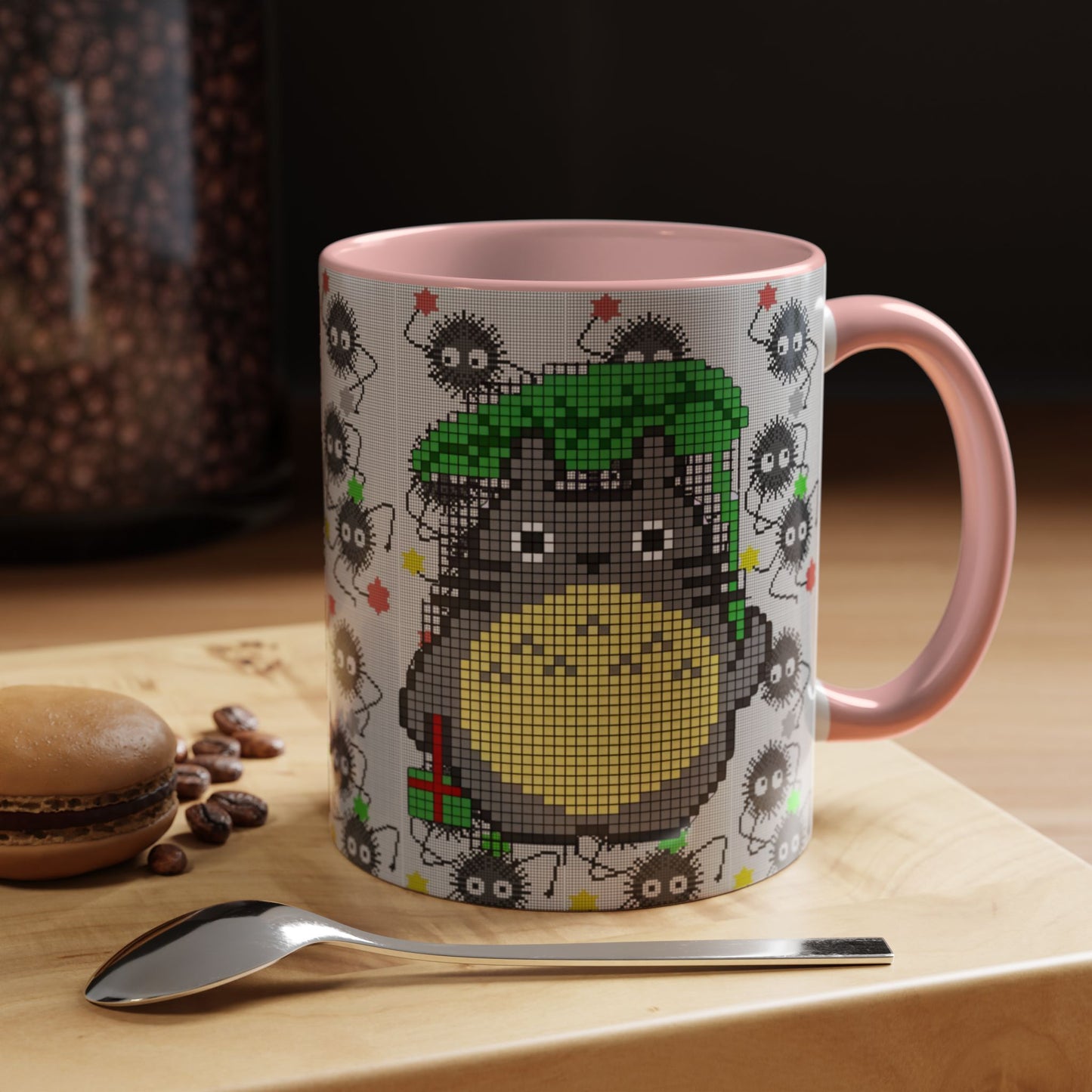 Totoro & Soot Sprites Accent Mug – Color Handle Studio Ghibli Cup – 11oz & 15oz Ceramic Anime Coffee Gift