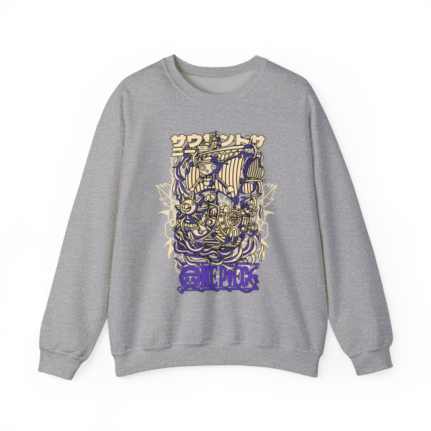 One Piece Ship Sweatshirt – 100% Cotton Anime Pullover Featuring Going Merry & Thousand Sunny