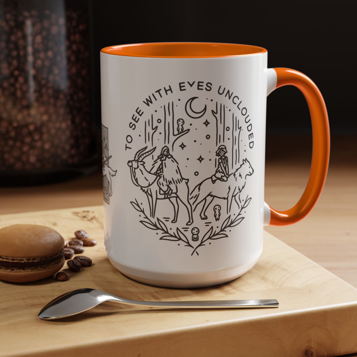 Princess Mononoke Art Accent Mug – Studio Ghibli Coffee Cup with Colored Handle – 11oz & 15oz Ceramic Anime Gift