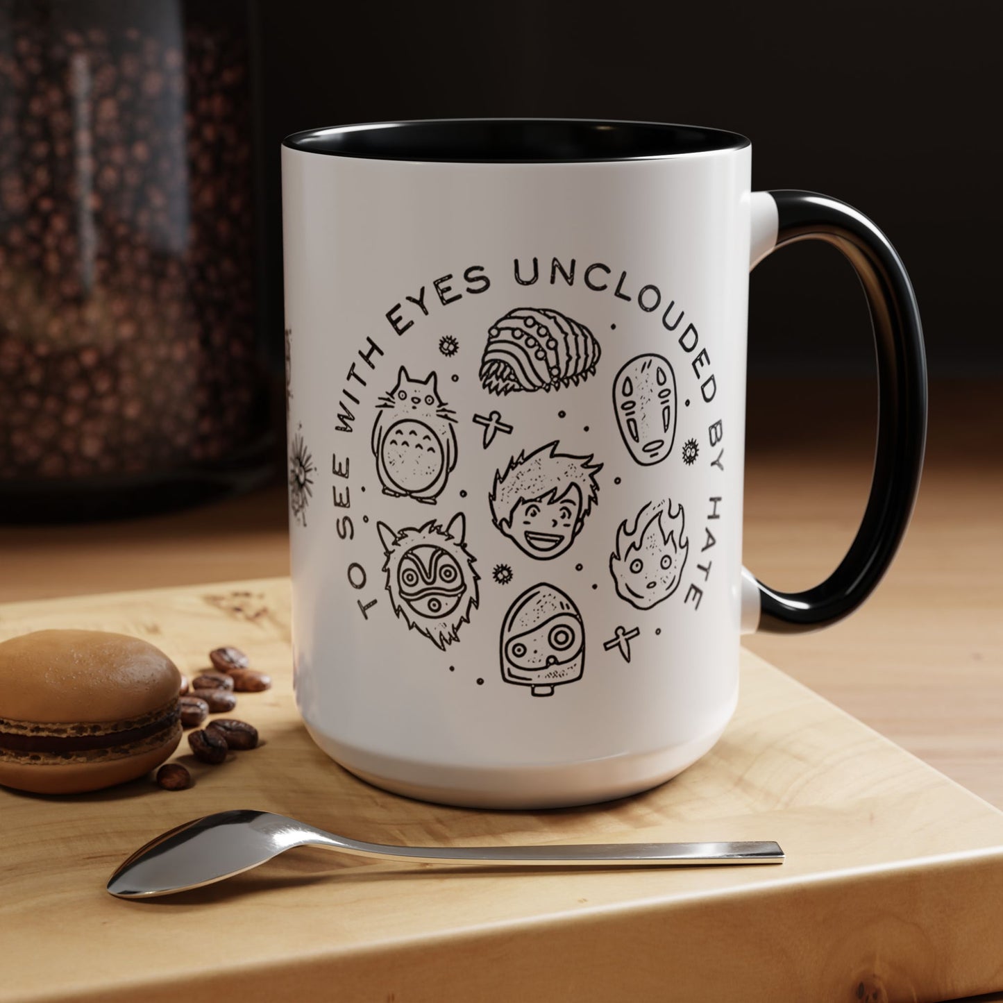 Universe Ghibli Accent Mug – Color Handle Anime Coffee Cup – 11oz & 15oz Studio Ghibli Ceramic Mug Gift