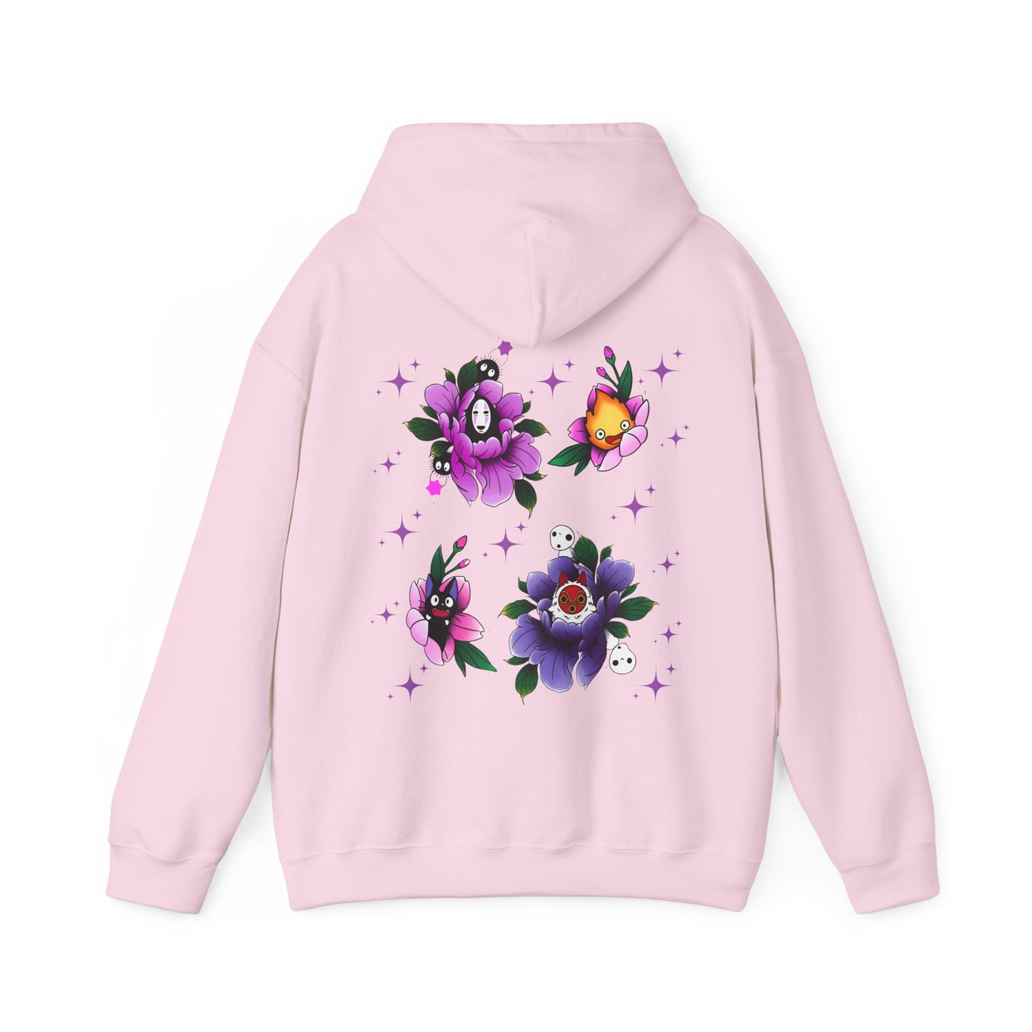 Studio Ghibli Flowers Back Print Hoodie – 100% Cotton Floral Anime Sweatshirt