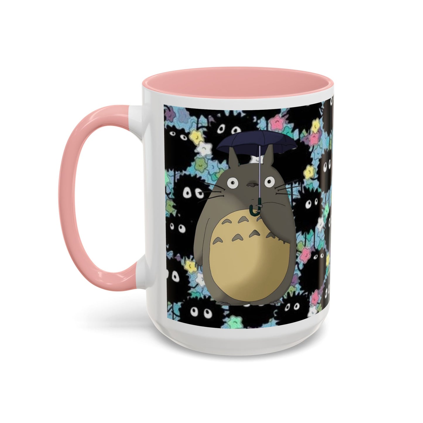 Totoro & Soot Sprites Accent Mug – Studio Ghibli Color Handle Cup – 11oz & 15oz Ceramic Anime Gift