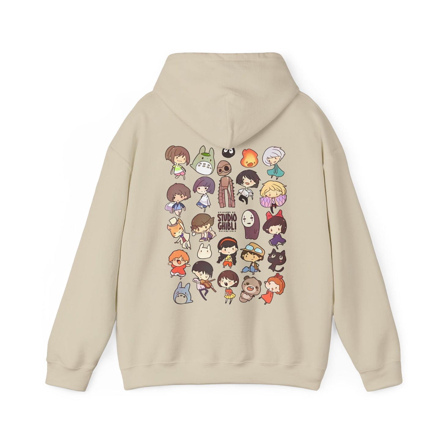 Chibi Studio Ghibli Characters Back Print Hoodie – 100% Cotton Anime Pullover for Ghibli Fans