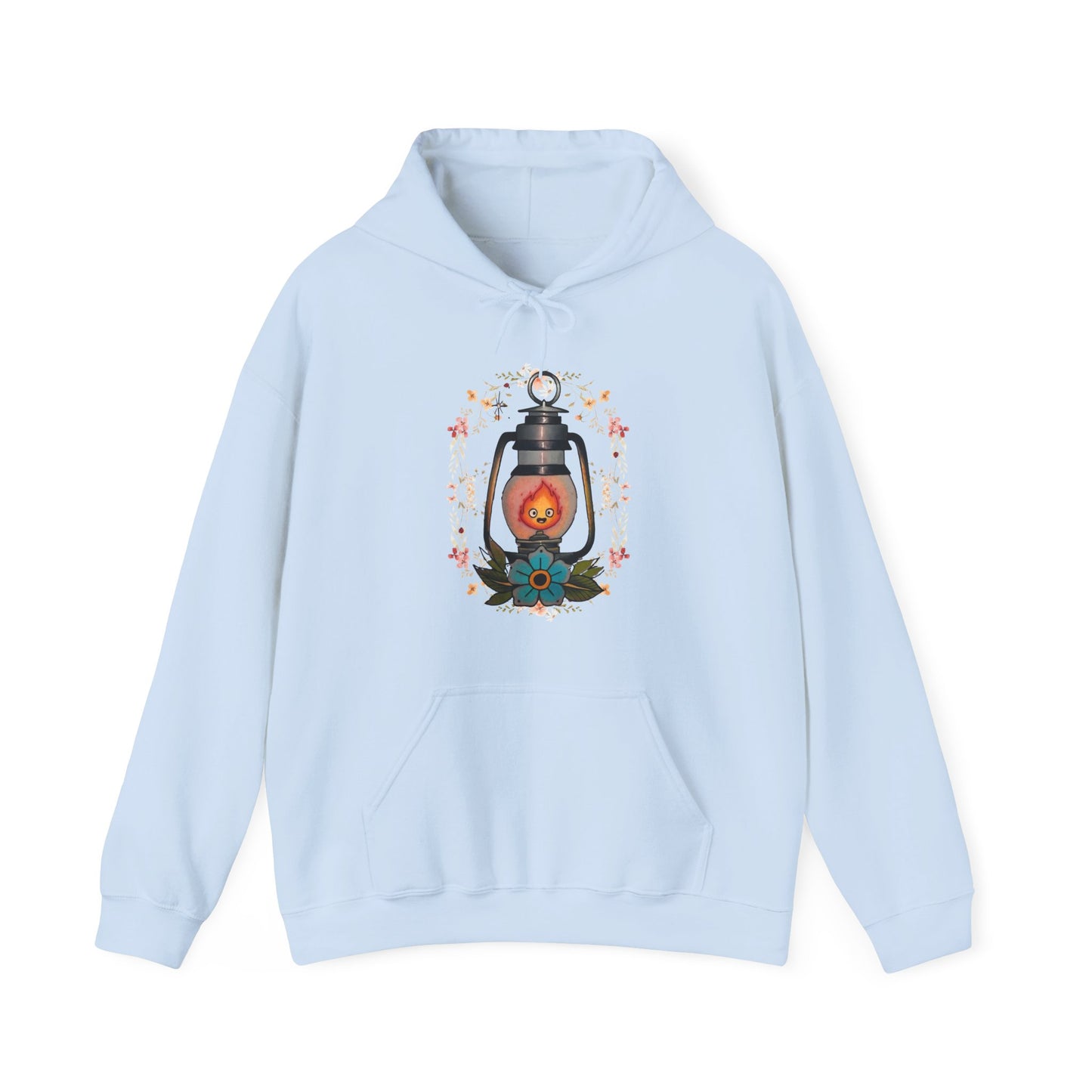 Calcifer Lamp Flowers Hoodie – 100% Cotton Anime Hoodie Inspired by Howl’s Moving Castle