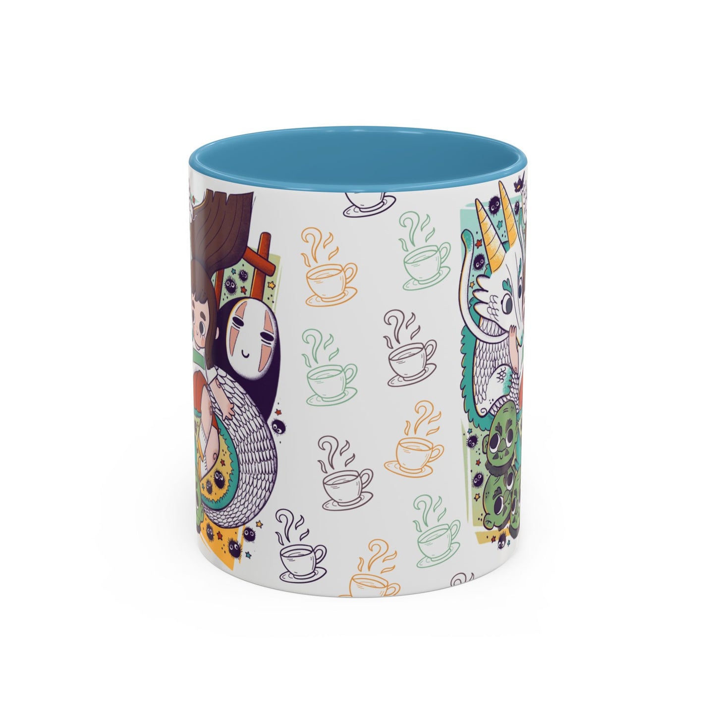 Spirited Away Accent Mug – Color Handle Anime Cup 11oz & 15oz – Studio Ghibli Coffee Mug Featuring Chihiro & No Face