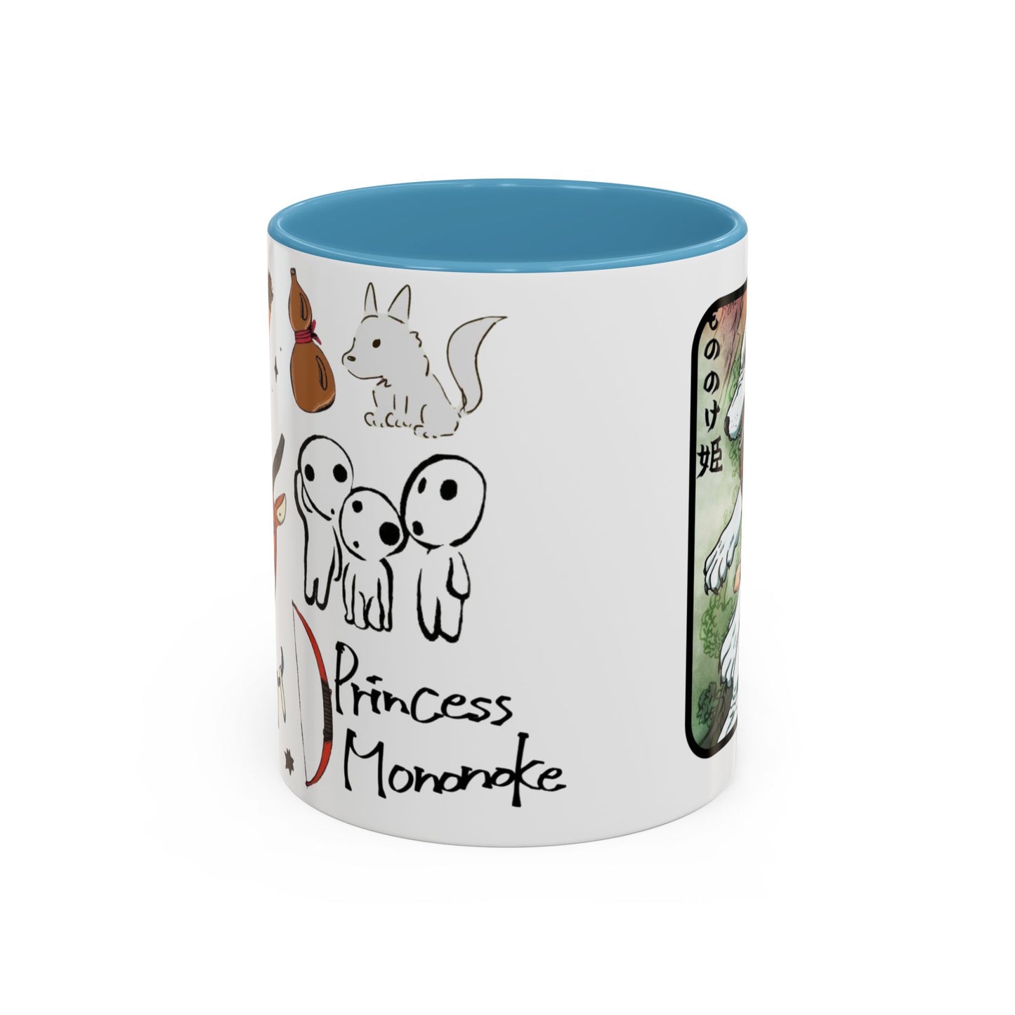 Princess Mononoke Accent Mug – Ghibli Collage Color Handle Cup 11oz & 15oz – Fantasy Anime Gift with San & Kodama