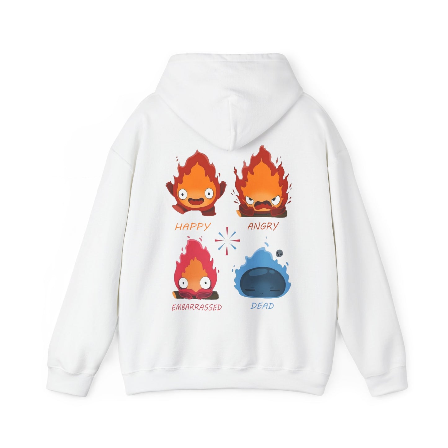 Funny Calcifer Faces Back Print Hoodie – 100% Cotton Anime Pullover | Howl’s Moving Castle Ghibli Style