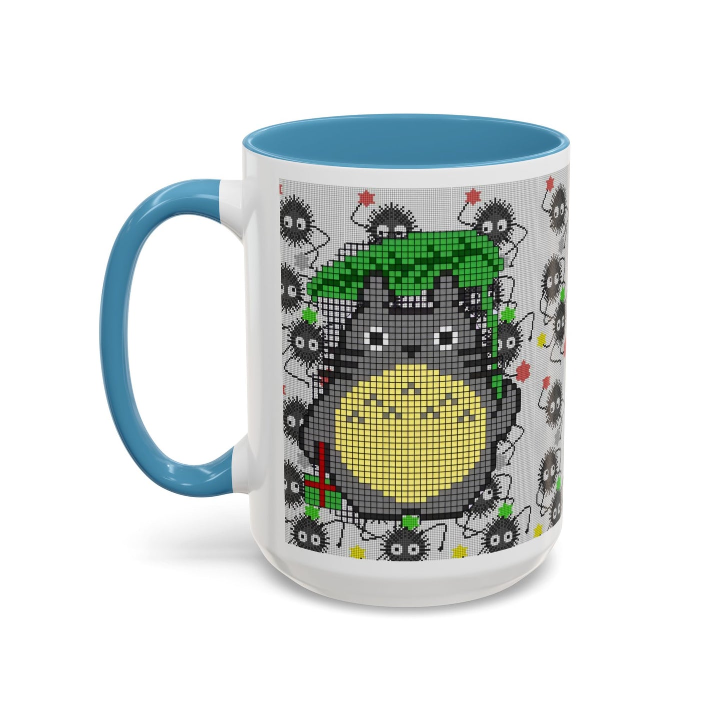 Totoro & Soot Sprites Accent Mug – Color Handle Studio Ghibli Cup – 11oz & 15oz Ceramic Anime Coffee Gift