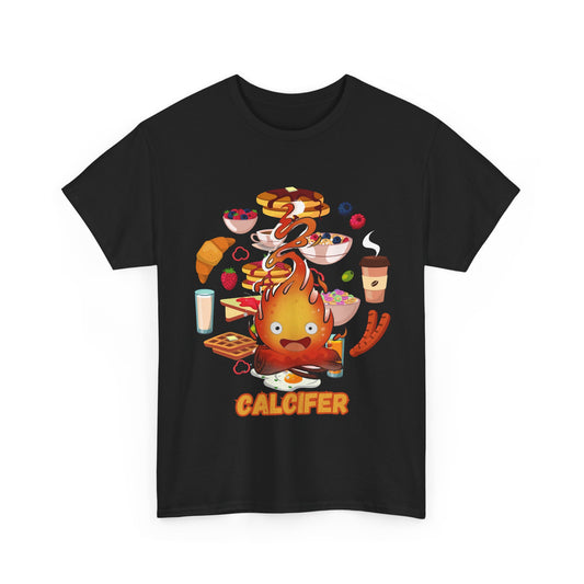 Calcifer Breakfast Demon T-Shirt – 100% Cotton Anime Tee for Studio Ghibli Fans