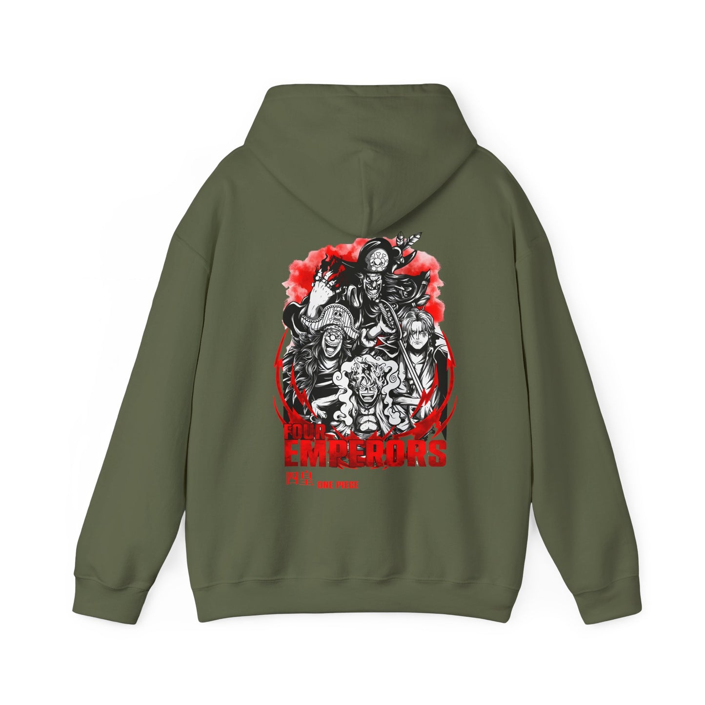 Four Emperors One Piece Back Print Hoodie – 100% Cotton Anime Pullover Featuring Yonko Legends